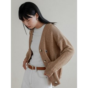 Lossy  Cashmere Patch V Cardigan_beige