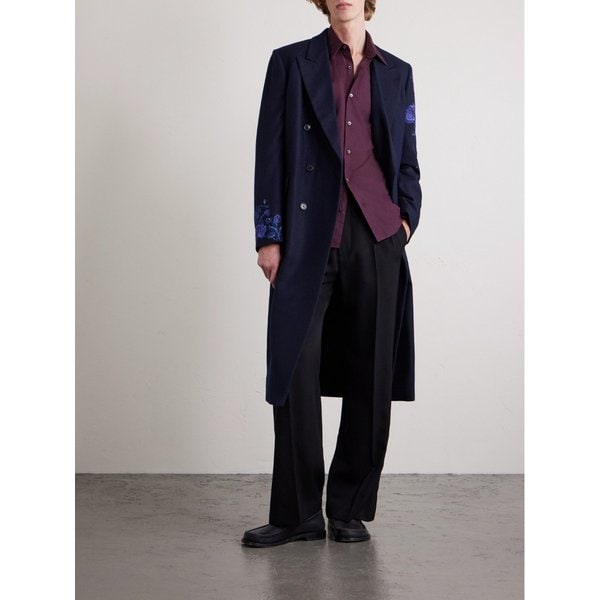 더블브레스트 자수 울 플란넬 코트 46376663162946559