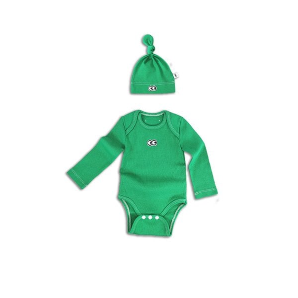 Plain baby bodysuit essential set green