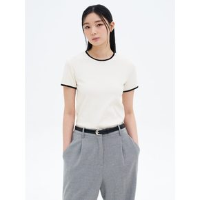 골지 배색 반팔 티셔츠  아이보리 (325242LY30)