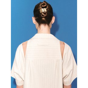 Back Cut-Out Linen Stripe Shirts (Stripe)