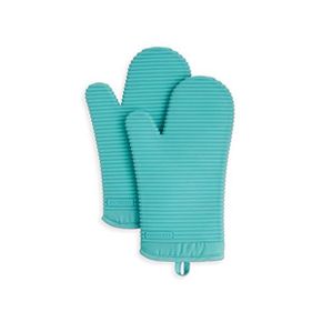 미국 키친에이드 조리도구 KitchenAid Ribbed Soft Silicone Oven Mitt Set 7x13 Aqua Sky 2 Cou