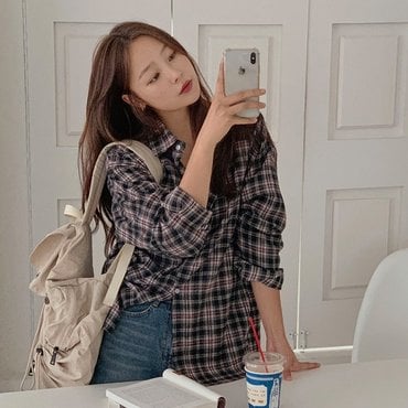 핫핑 루틴 카라넥 체크 긴팔셔츠P000COJK