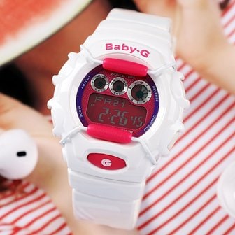 BABY-G 베이비지 BG-1006SA-7A 레트로 디지털 화이트 핑크 스포츠 여자 우레탄 시계 b