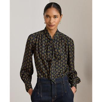 로렌 랄프 로렌 지오 프린트 크레이프 타이 넥 블라우스(WMLRSHTS6820535410)