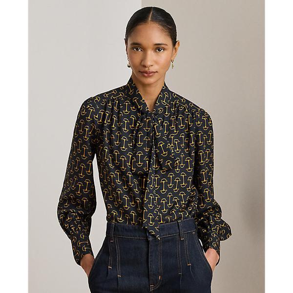 지오 프린트 크레이프 타이 넥 블라우스(WMLRSHTS6820535410)