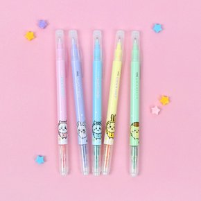 먼작귀 트윈펜 5색 세트 형광펜 치이카와 농담곰 문구