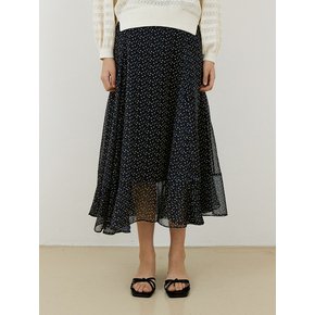 24 summer Flower chiffon long skirt_Navy