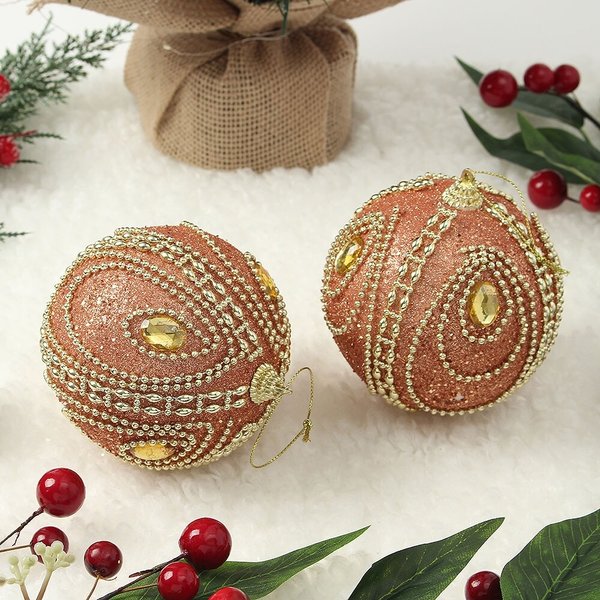 로즈골드 글리터 장식볼 2p세트(10cm) (큐빅드레스)