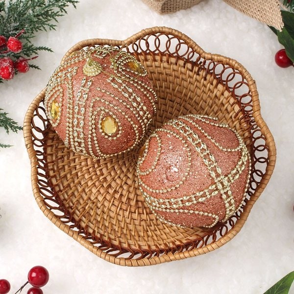 로즈골드 글리터 장식볼 2p세트(10cm) (큐빅드레스)