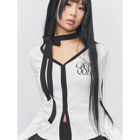 Logo Muffler V-neck Top White