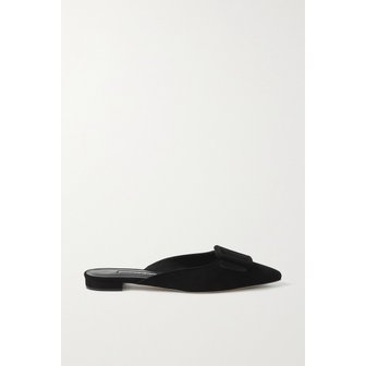 마놀로블라닉 메이세일 버클 스웨이드 포인트 토 플랫 블랙 46353151656050279