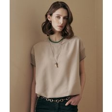  [마쟈] 플리츠 캡소매 라운드넥 반팔 블라우스 (P003540659)