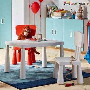 이케아 MAMMUT 사각테이블+등받이의자2개 세트/유아책상/유아의자