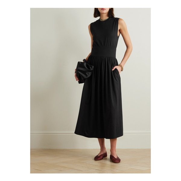 플리츠  코튼 저지 미디 드레스 블랙 1647597339118579