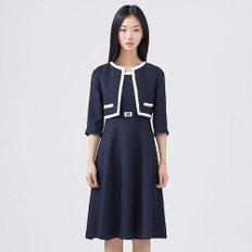 배색 자켓 레이어드 원피스 EWOPOE1100