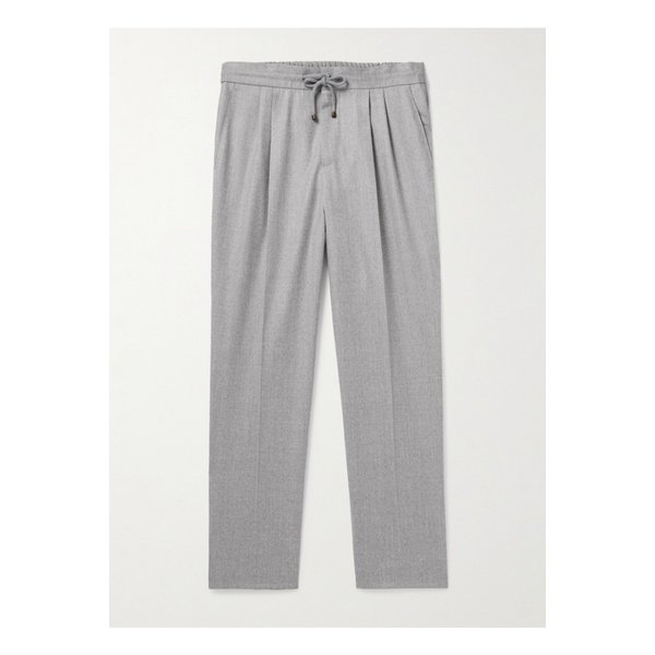 브루넬로쿠치넬리 테이퍼드 플리츠 버진 울 플란넬 드로스트링 팬츠 그레이 1647597341958356