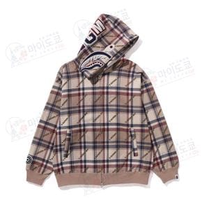 베이프 후드집업 A BATHING APE LOGO CHECK PATTERN SHARK FULL ZIP HOODIE 1J80-115-052