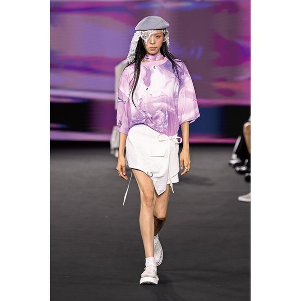 26SS WHITE CROSS PATTERN DENIM WRAP SKIRT