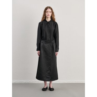써누스 SK309 satin wrap skirt - black