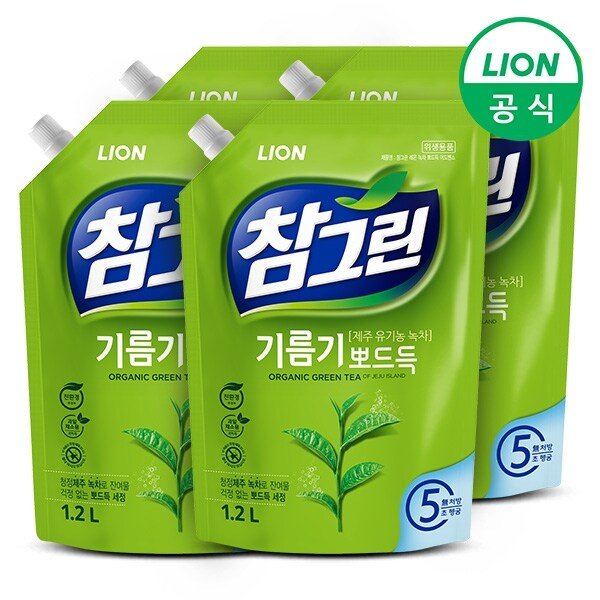 참그린 녹차 기름기 뽀드득 주방세제 1.2L리필 4개