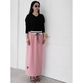 맥시니트스커트-로즈핑크 Silver rib banding Knit maxi skirt-Rose pink