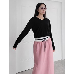 맥시니트스커트-로즈핑크 Silver rib banding Knit maxi skirt-Rose pink