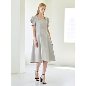 Square Neck Shirring Dress - Gray