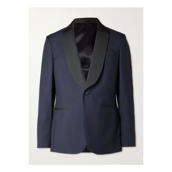 MR P. 미스터 피 숄 칼라 새틴 트리밍 버진 울 모헤어 혼방 턱시도 재킷 블루 46376663162889282