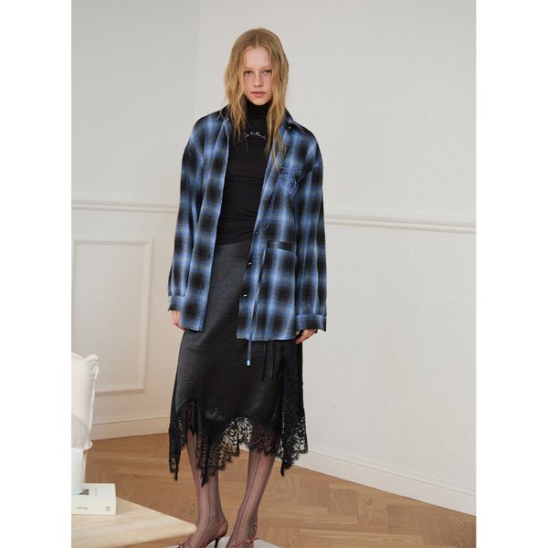 [시흥점] 여성 루즈핏 체크 스트링 셔츠(ER4OBL51)