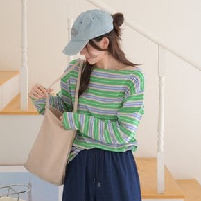 아나 여성 데일리 면 보트넥 배색 스트라이프 긴팔 티셔츠 여리핏 봄 가을