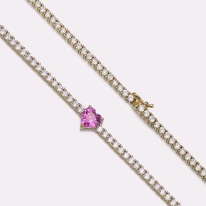 Pink Sapphire Heart-cut Tennis Bracelet SSKB102BYP150