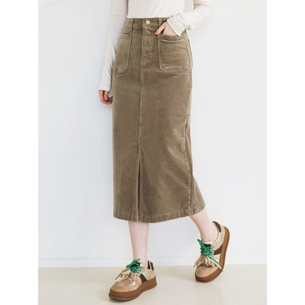 코듀로이 아웃포켓 슬릿 롱 스커트_2color