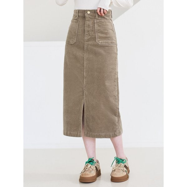 코듀로이 아웃포켓 슬릿 롱 스커트_2color