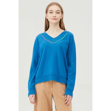 베네통 돌돌이 배색 브이넥 니트 BAKP52361
