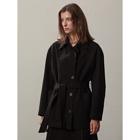 BELTED OVERSIZED HALF COAT JACKET(BLACK)