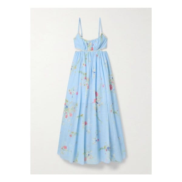 럭키 피크닉 컷아웃 크로셰 레이스 트리밍 코튼 보일 맥시 드레스 46376663162878108