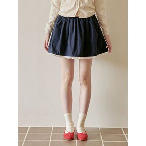 SCALLOP LACE SHIRRING MINI SKIRT_NAVY (EEOU2SKR02W)