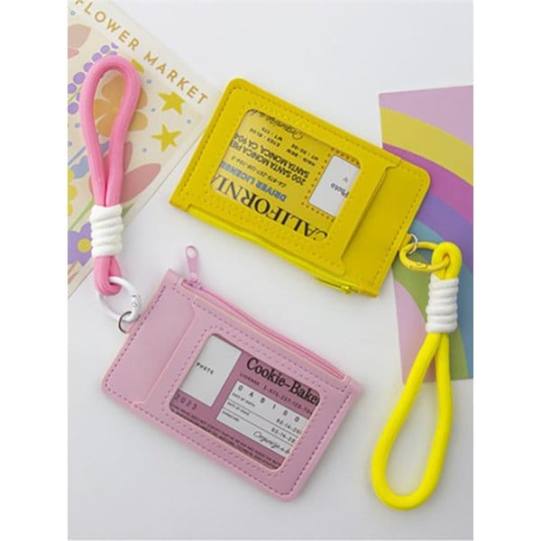 비비드 컬러 스트랩 가죽 카드지갑