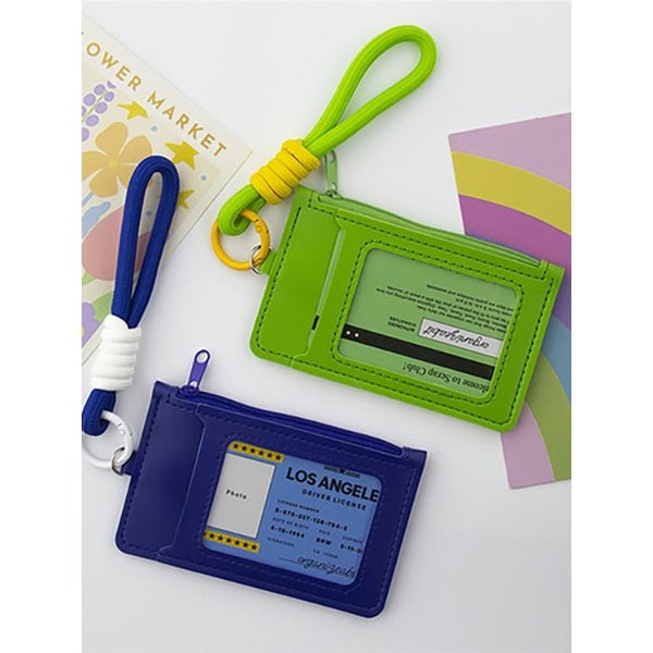 비비드 컬러 스트랩 가죽 카드지갑