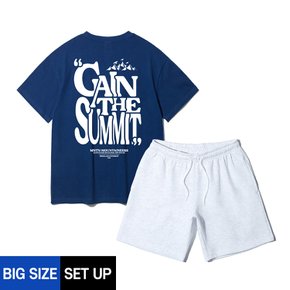 [빅사이즈] [SET] 2XL~4XL GAIN THE SUMMIT 오버핏 반팔티 코튼 밴딩 스웨트 반바지 셋업 패키지