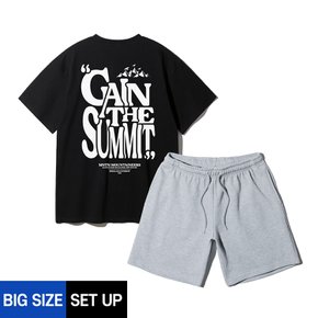 [빅사이즈] [SET] 2XL~4XL GAIN THE SUMMIT 오버핏 반팔티 코튼 밴딩 스웨트 반바지 셋업 패키지