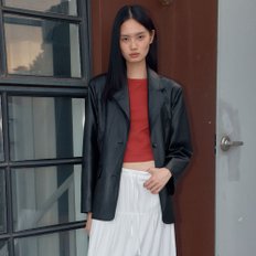 Over Faux Leather Blazer (Black)