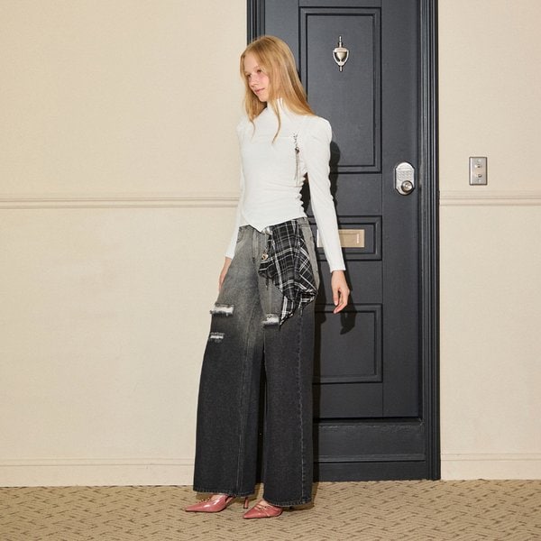 [시흥점] 여성 그런지 체크 헹거치프 데님팬츠  (ER4ODP51)