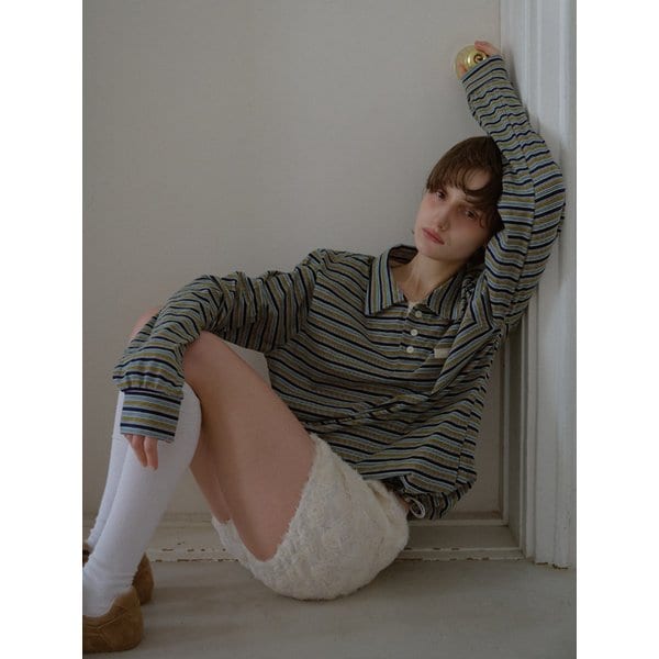 [리퍼브]STRIPE STRING COLLAR T-SHIRT_GREEN