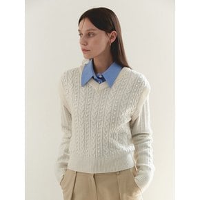 V-NECK CABLE PULLOVER(sand ivory)