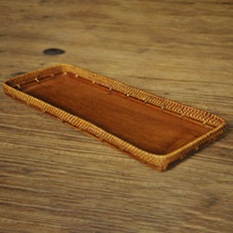 바보사랑 라탄 옻칠 호두나무 사각형 다식 쟁반-소 25cm x 12cm x 2.5cm [3241232]-와드몰