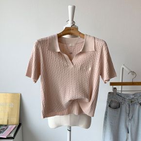 꽈배기 카라 반팔 니트 카라넥 반팔 니트_P399176138