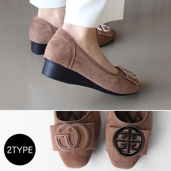 바닐라슈 루비즌 2TYPE 스웨이드 장식 웨지몰드창 기모안감 플랫슈즈(3cm)