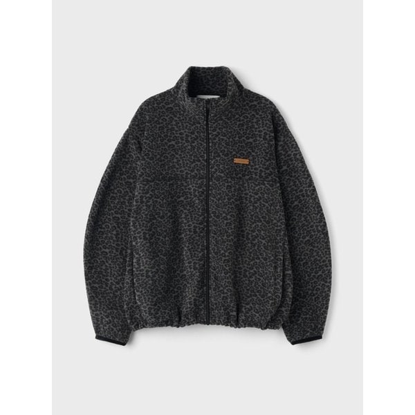 LEOPARD FLEECE ZIP-UP JACKET - GRAY